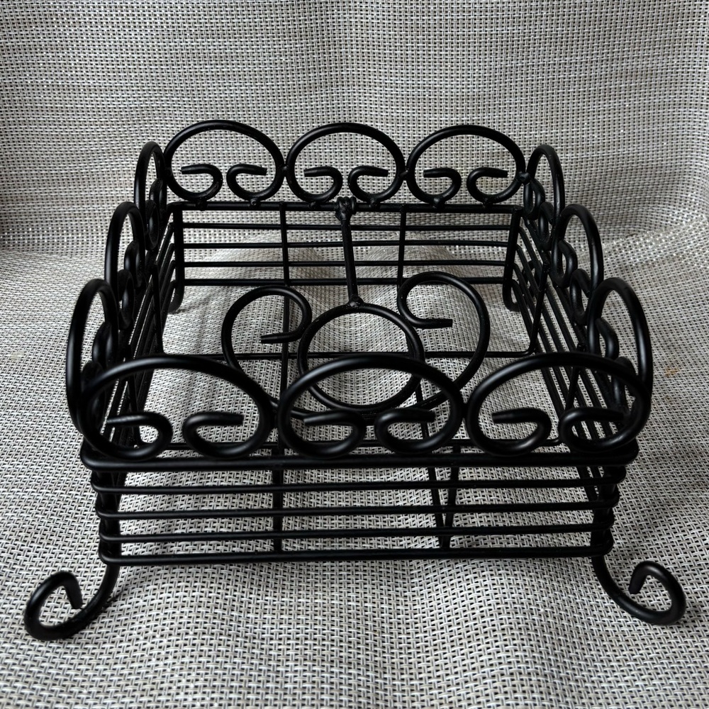 Elegant Black Napkin Holder With Beautiful Intricate Metal Swirl Design
